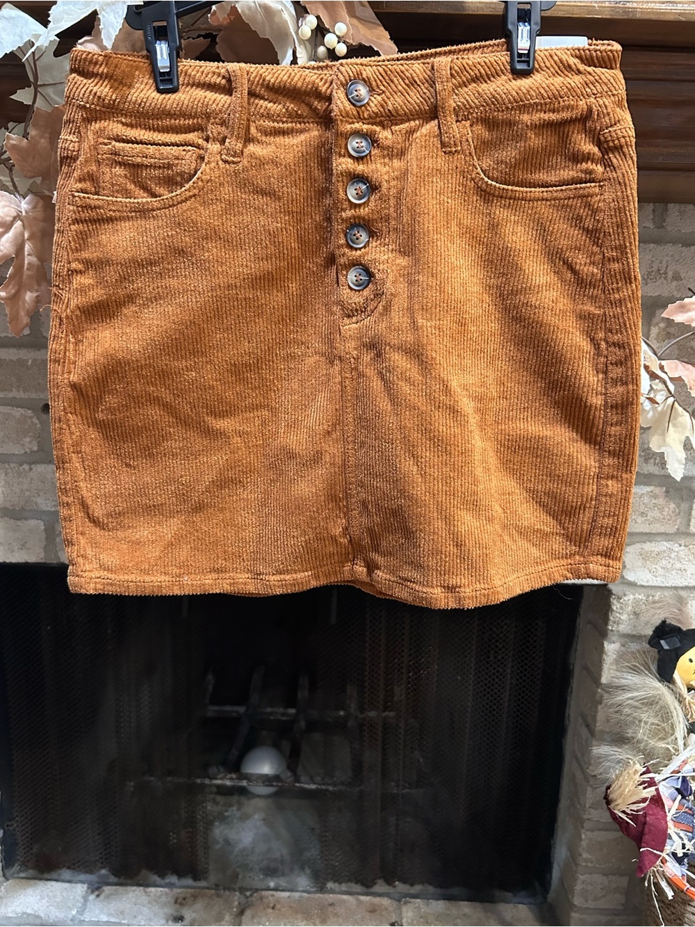 Cello Button-Front Corduroy Mini Skirt in Rust Orange EUC